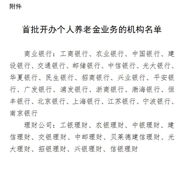 首批開辦個人養老金業務機構公布 共34家